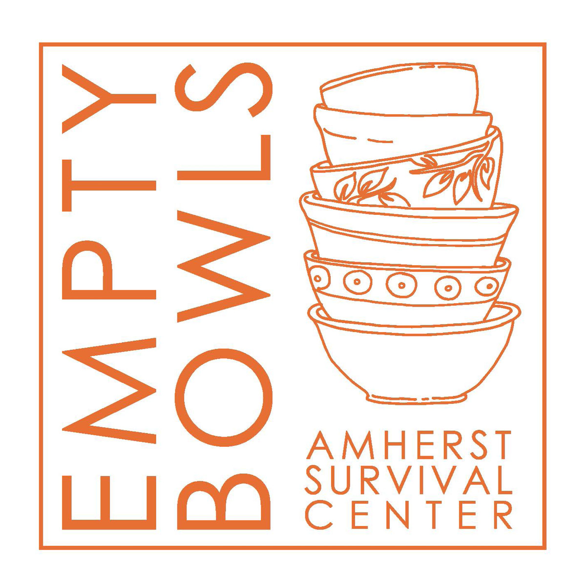 Empty Bowls Amherst Survival Center logo with illustration of a stack of bowls
